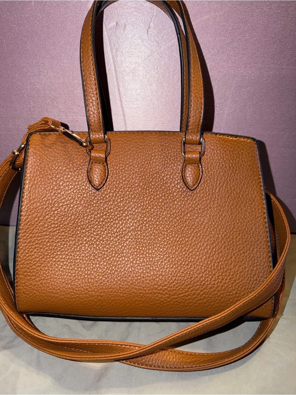 NWOT 3-Piece Cognac Brown Pebbled Vegan Leather Satchel & Tote Bag Set